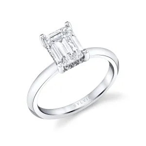 Emerald Cut Solitaire Engagement Ring - Joanna Platinum White