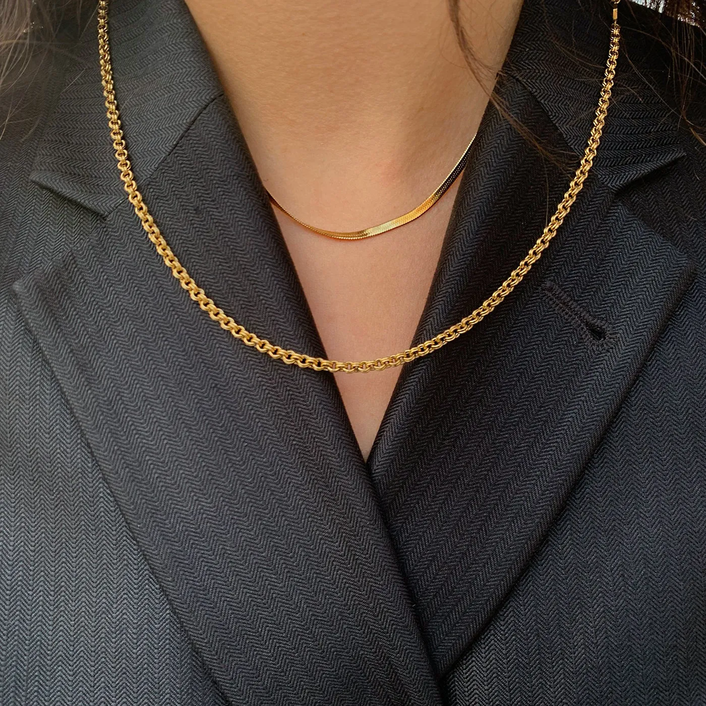 Essentielle Double Link Chain Necklace, Gold Colour