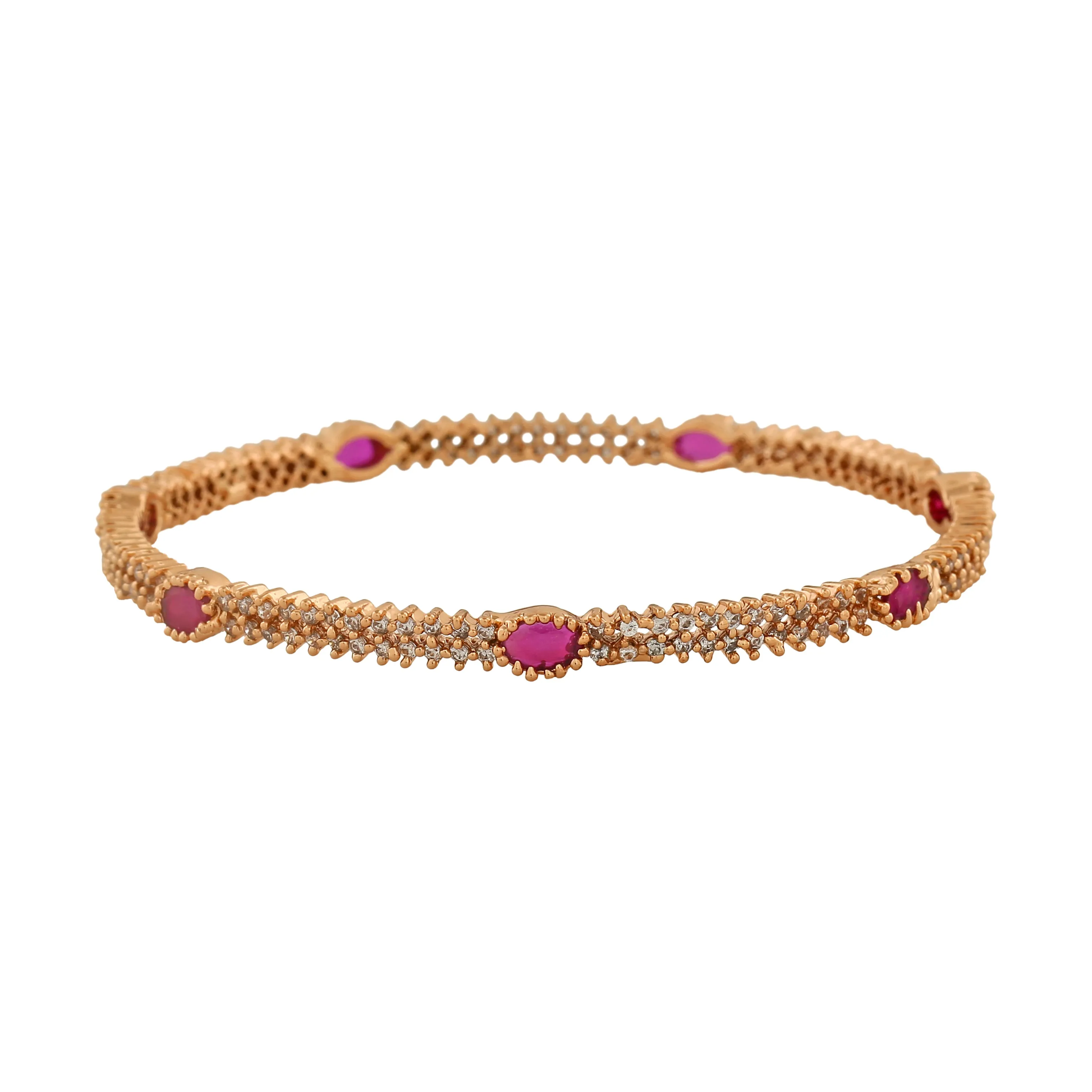 Estele Rose Gold Plated CZ Sparkling Bangles with Pink Crystals for Women