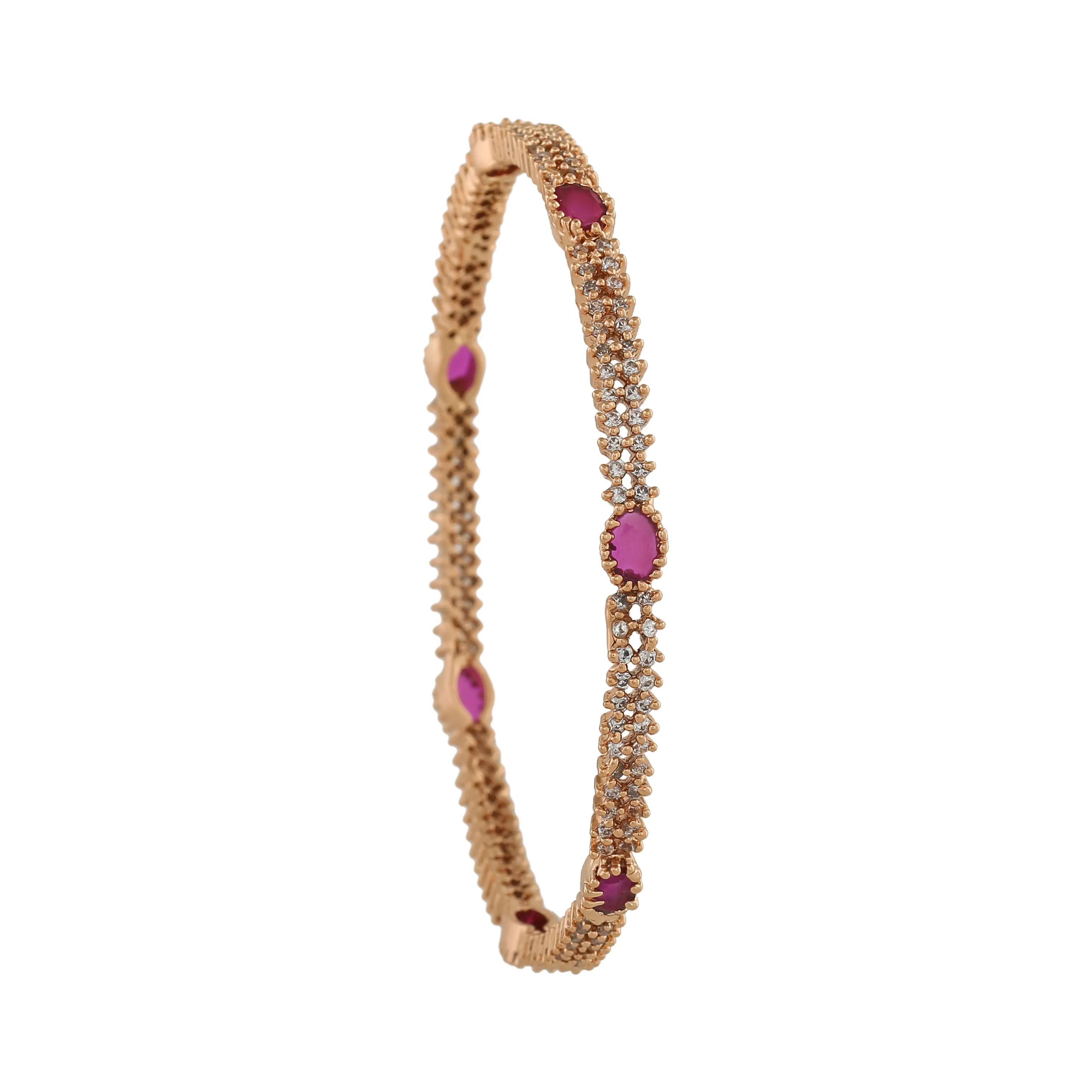 Estele Rose Gold Plated CZ Sparkling Bangles with Pink Crystals for Women