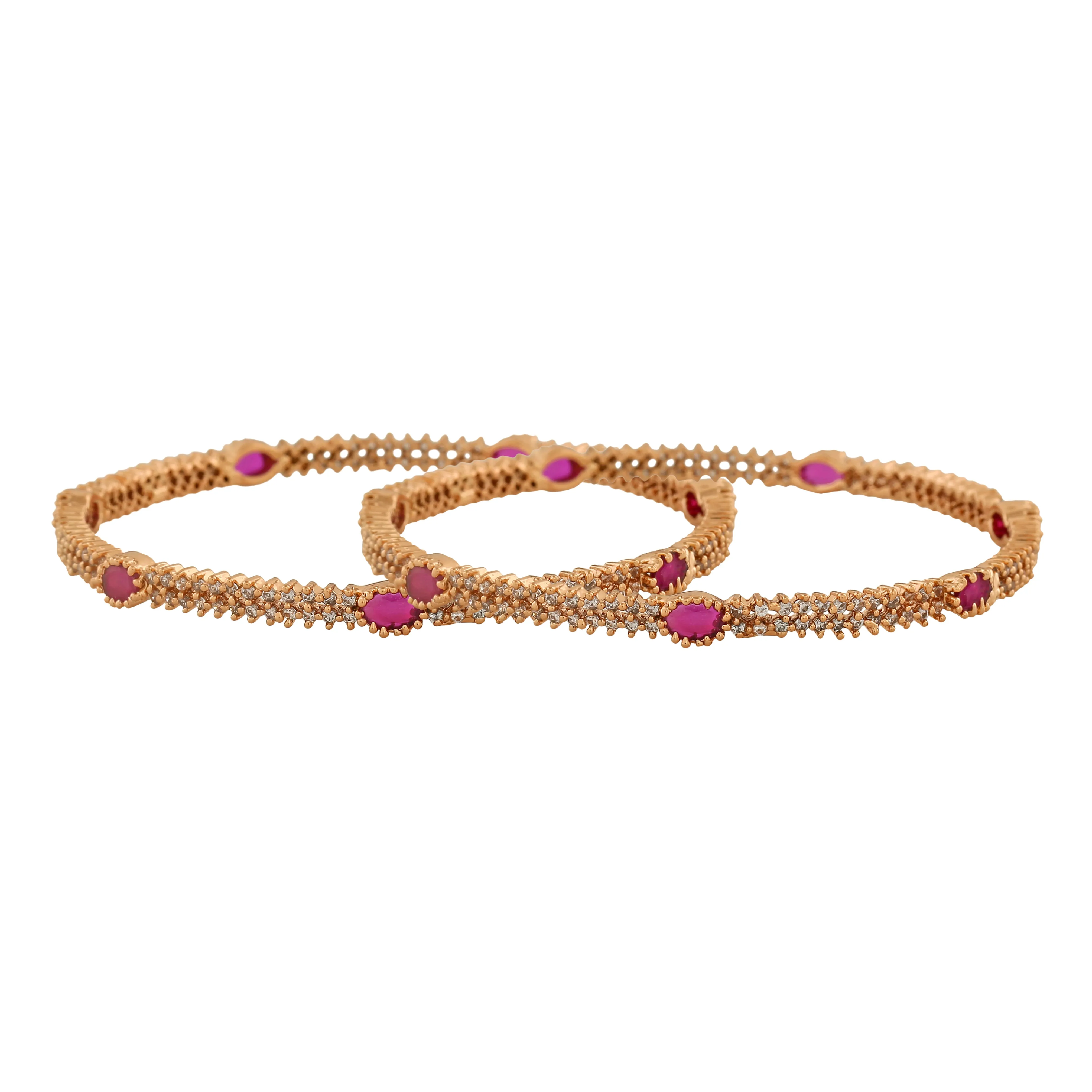 Estele Rose Gold Plated CZ Sparkling Bangles with Pink Crystals for Women