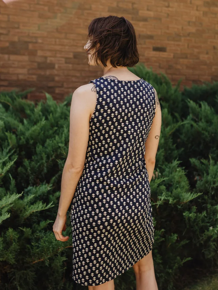 Evanston Dress - Micro Floral Navy