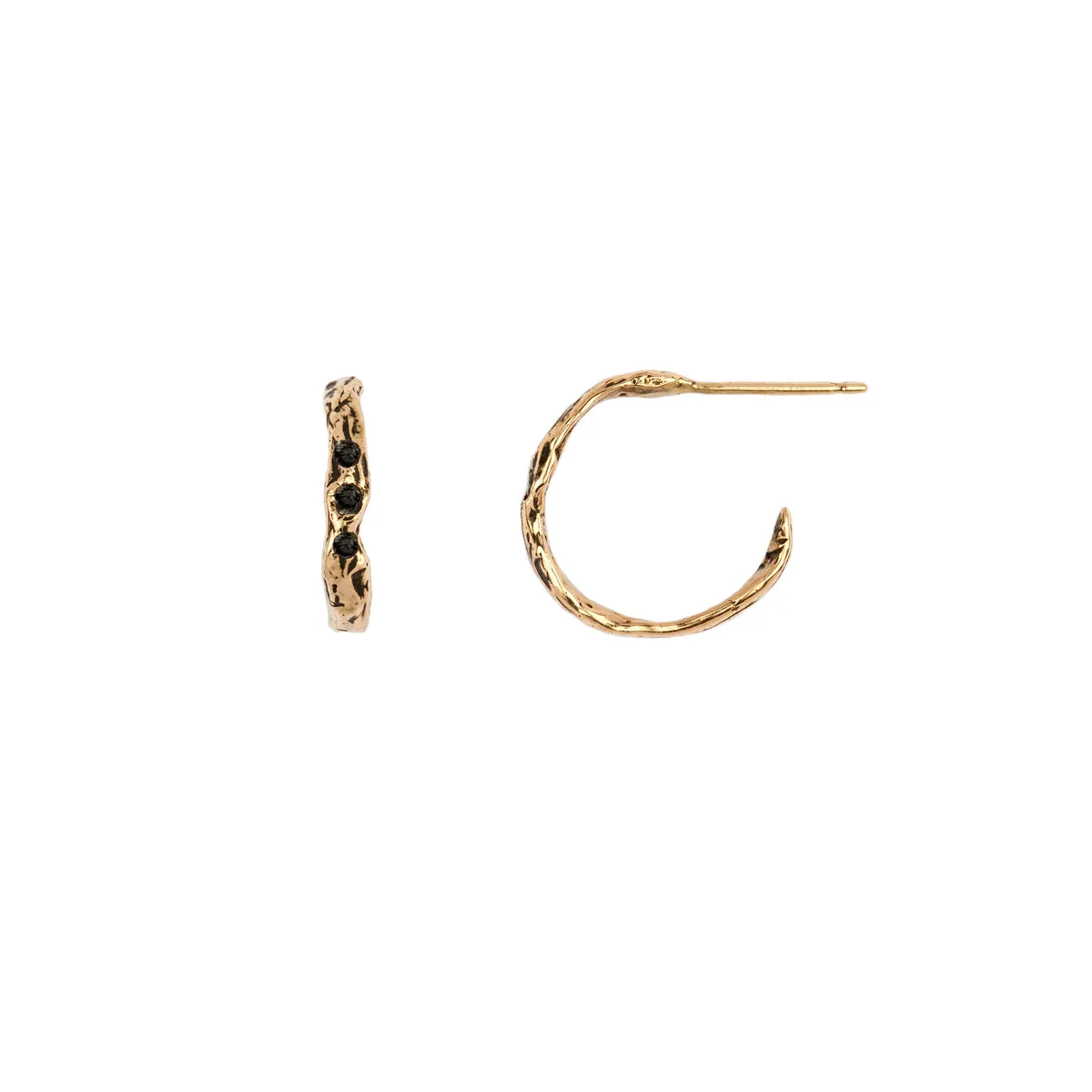 Extra Small Triple Diamond 14K Gold Textured Hoops