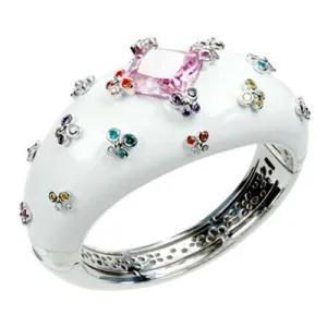 Farfalla Allegra - White Enamel with Pink CZ Bangle