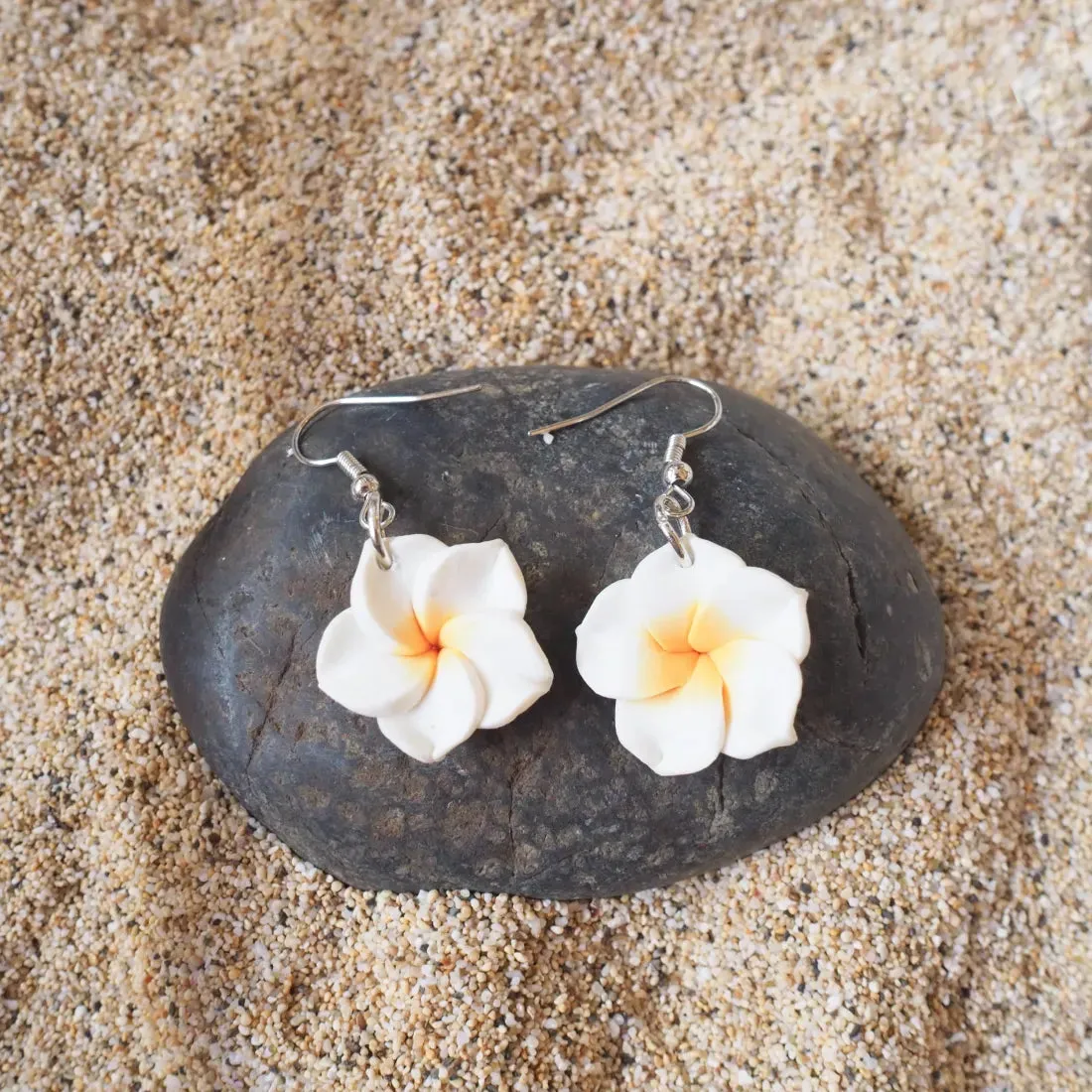 Flirty Plumeria White Drop Earrings