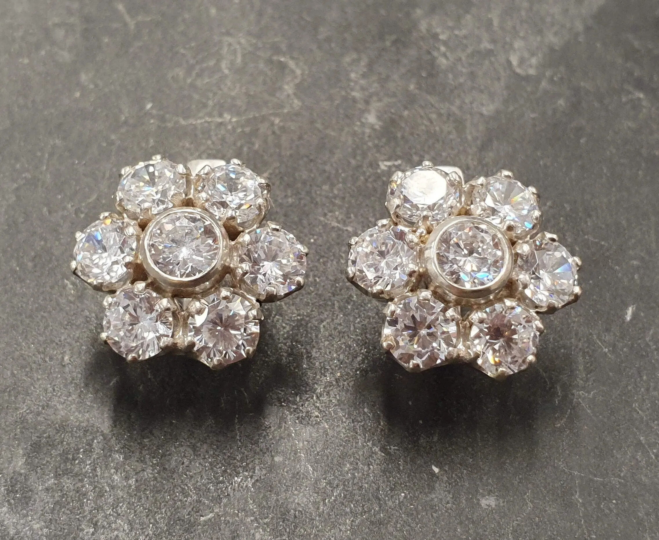 Flower Diamond Earrings - Vintage Flower Earrings, Clear Floral Studs