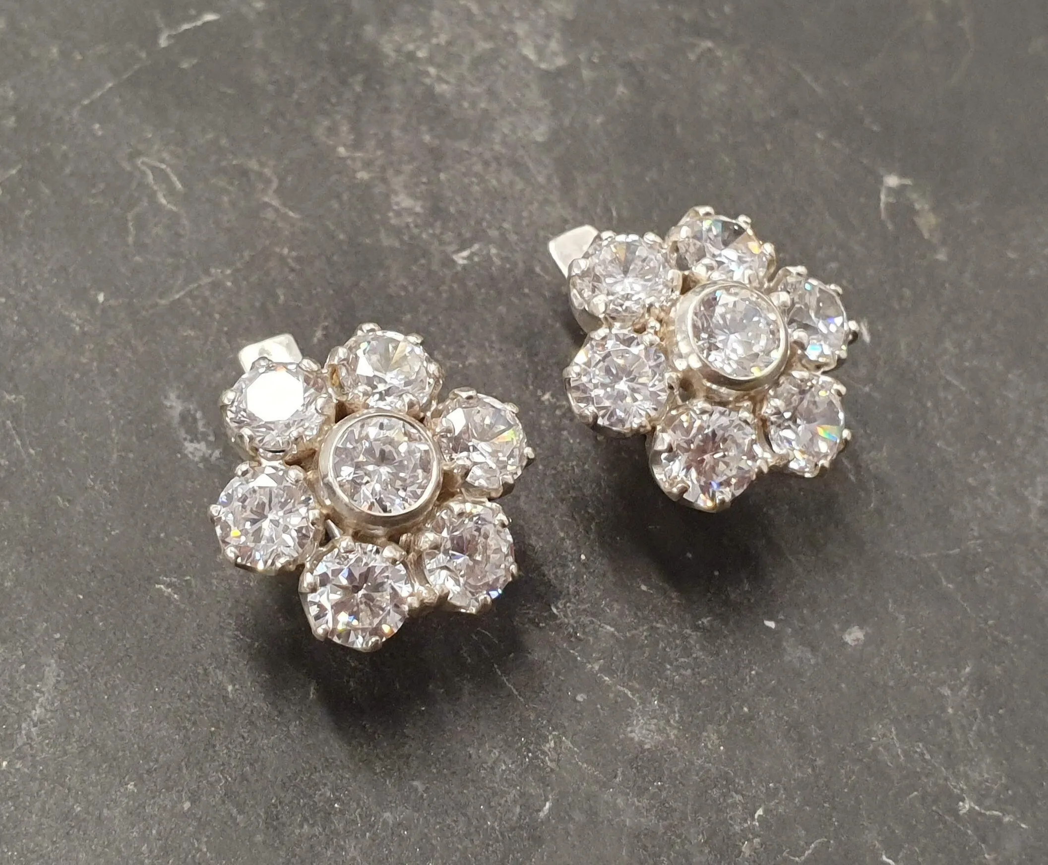 Flower Diamond Earrings - Vintage Flower Earrings, Clear Floral Studs