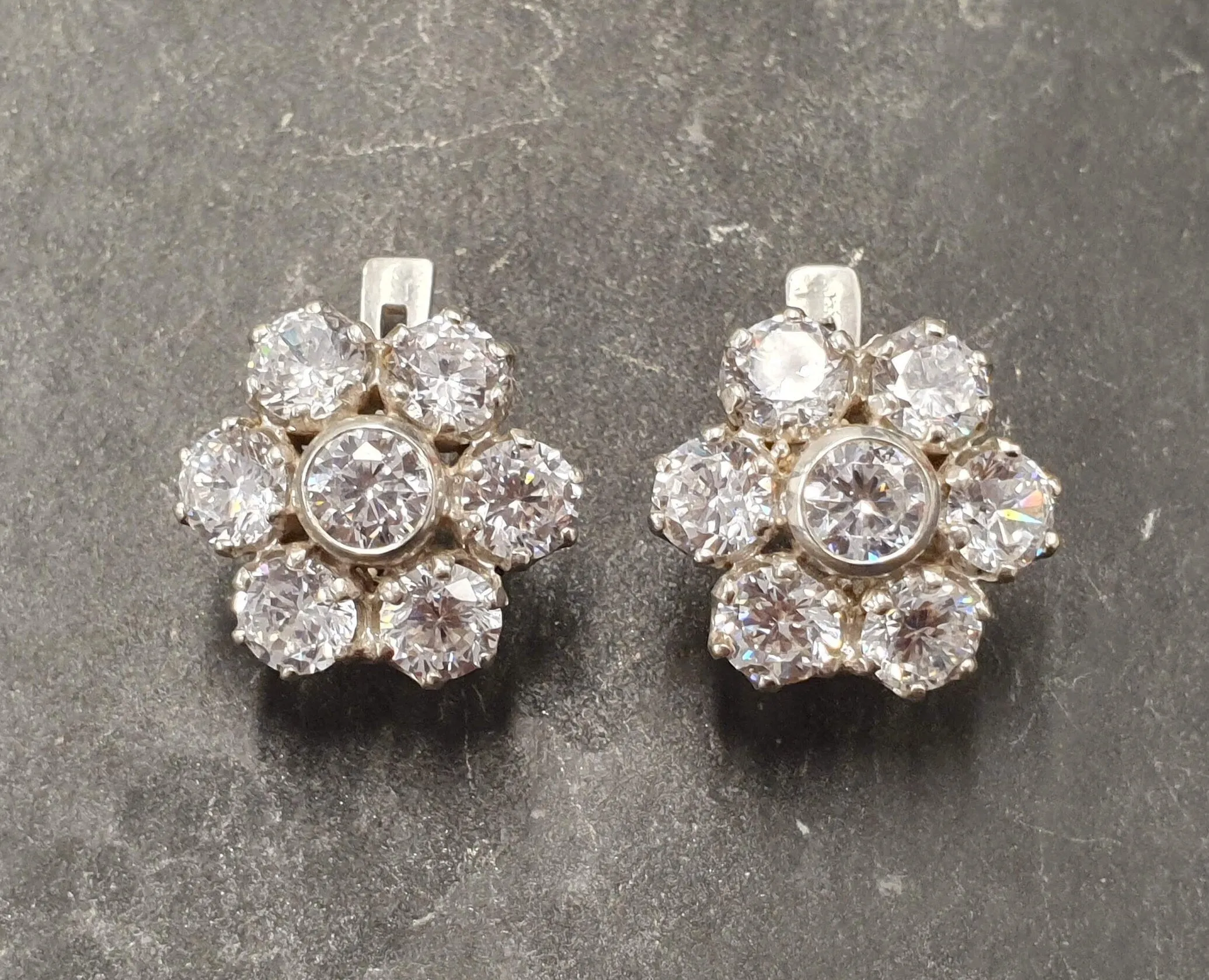 Flower Diamond Earrings - Vintage Flower Earrings, Clear Floral Studs