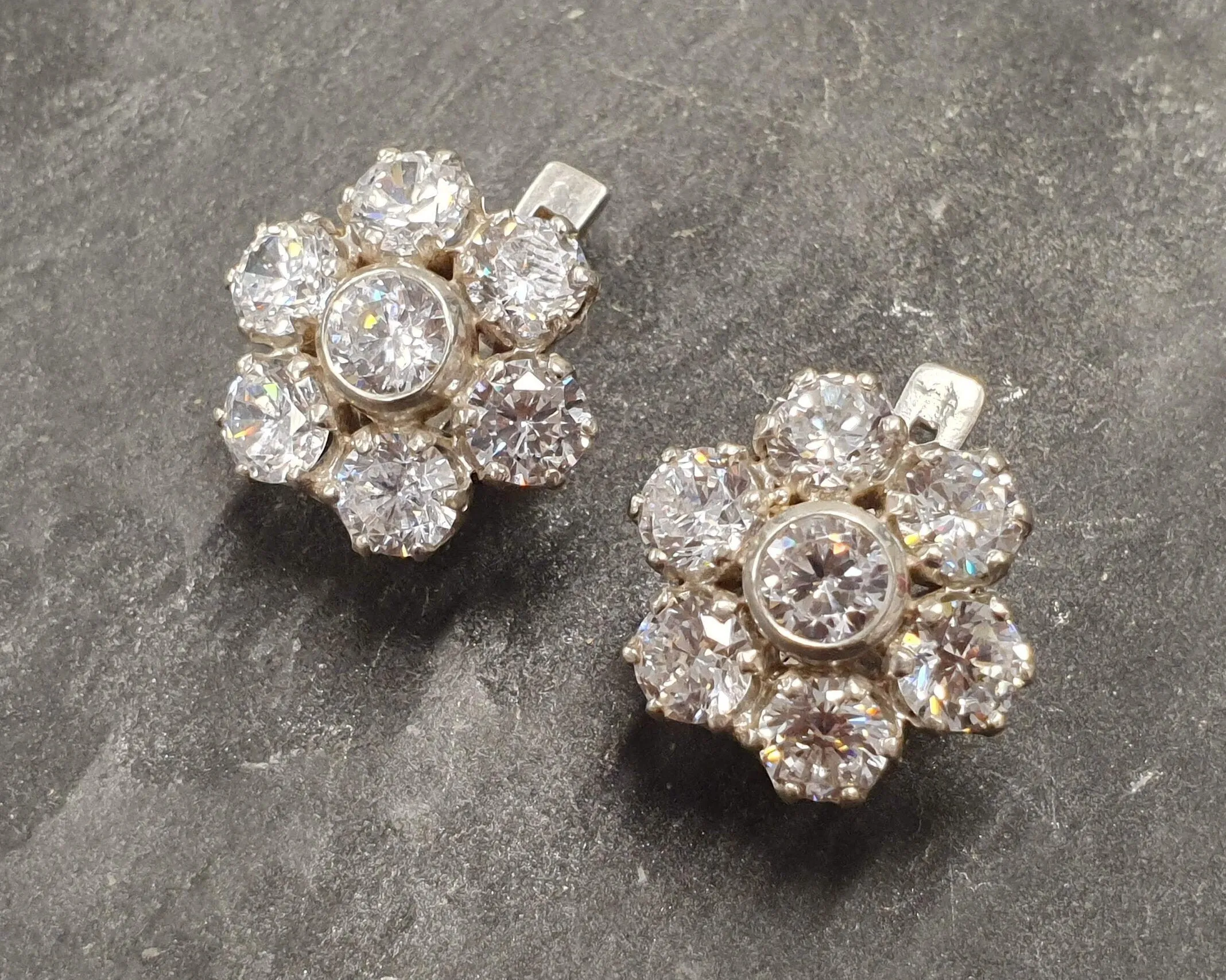 Flower Diamond Earrings - Vintage Flower Earrings, Clear Floral Studs