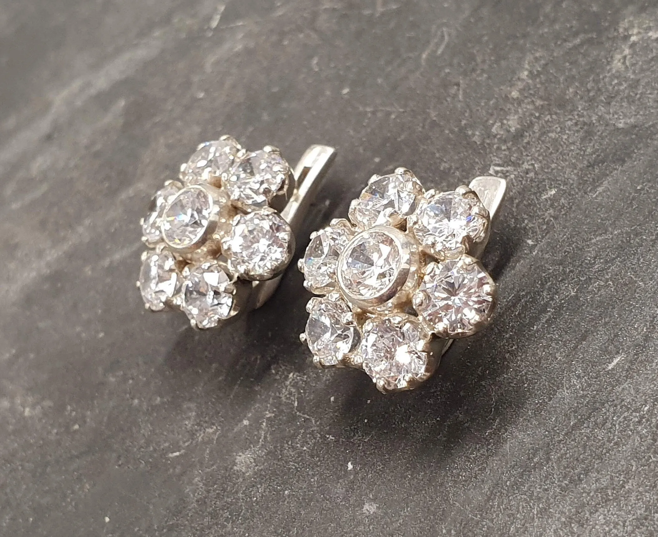 Flower Diamond Earrings - Vintage Flower Earrings, Clear Floral Studs