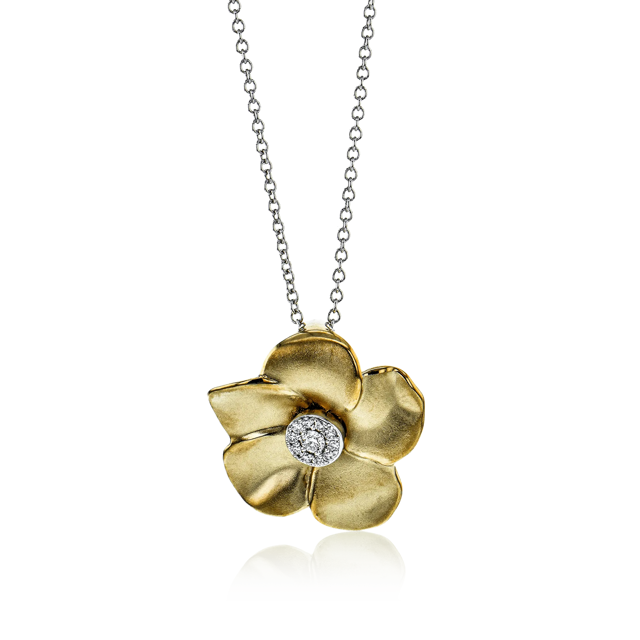 Flower Pendant Necklace in 18k Gold with Diamonds