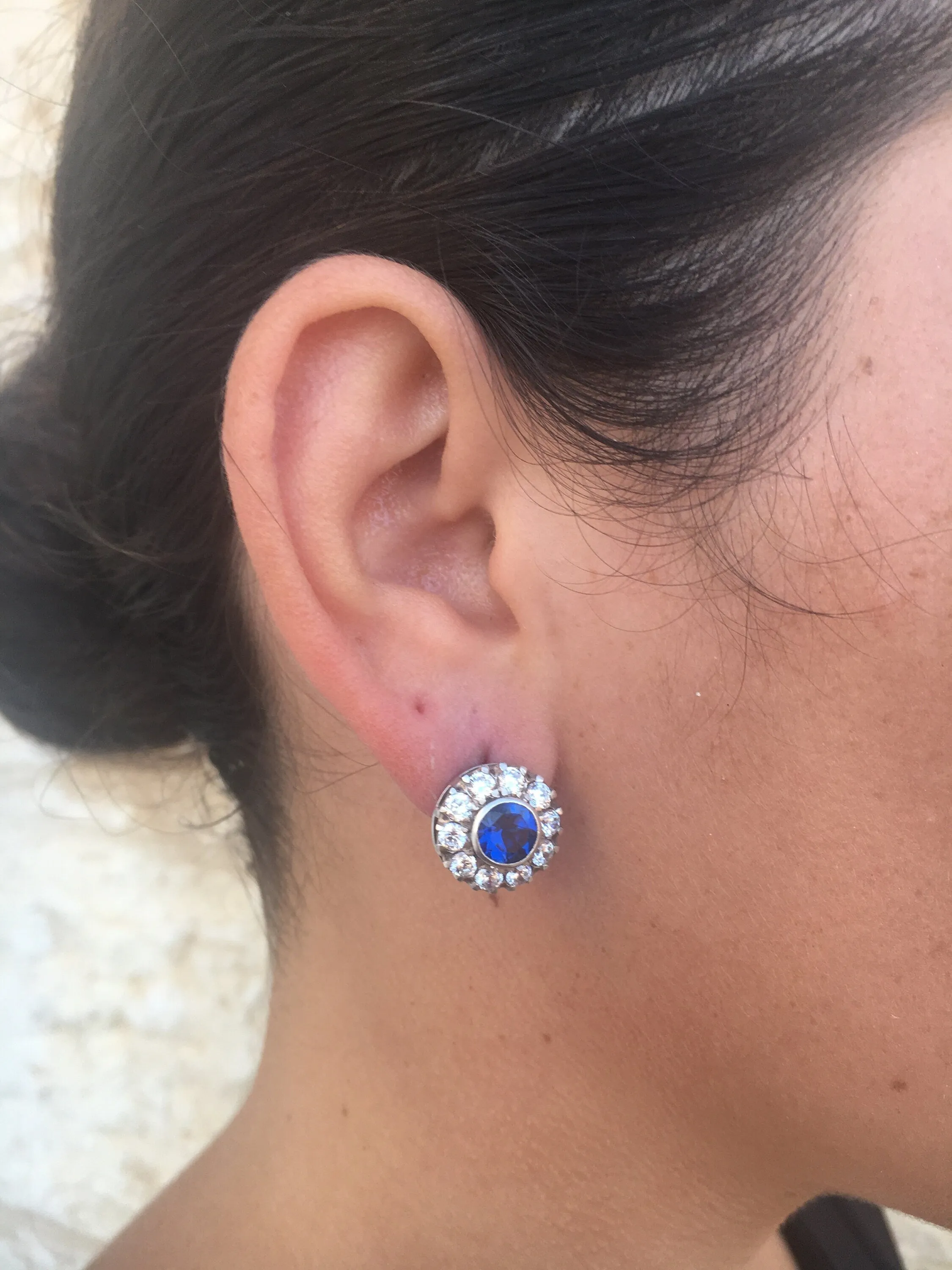 Flower Sapphire Earrings - Blue Victorian Earrings - Vintage Flower Studs