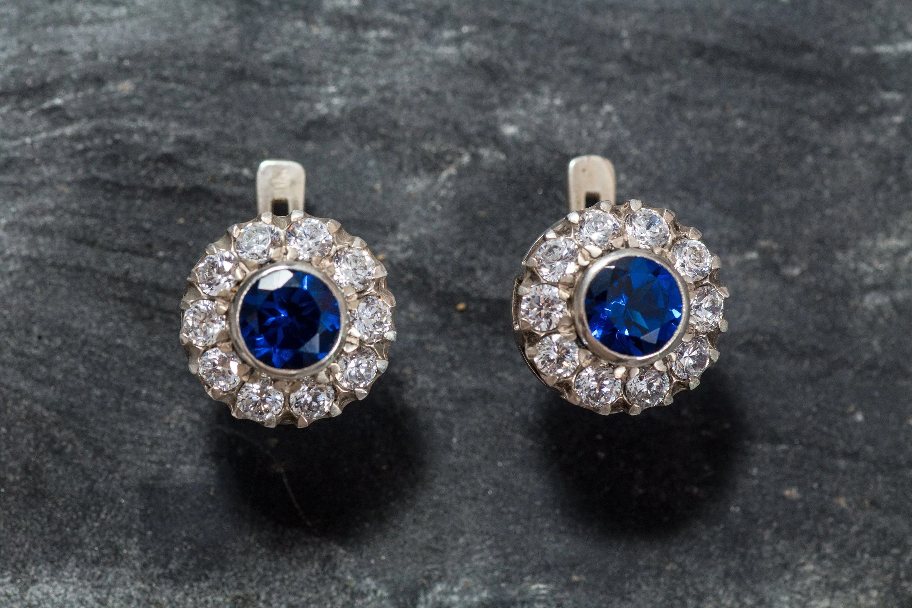 Flower Sapphire Earrings - Blue Victorian Earrings - Vintage Flower Studs