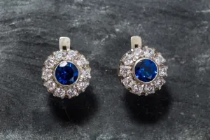 Flower Sapphire Earrings - Blue Victorian Earrings - Vintage Flower Studs