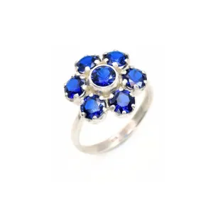 Flower Sapphire Ring - Blue Statement Ring - Vintage Cocktail Ring