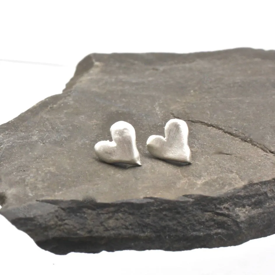 Freeform Silver Heart Studs