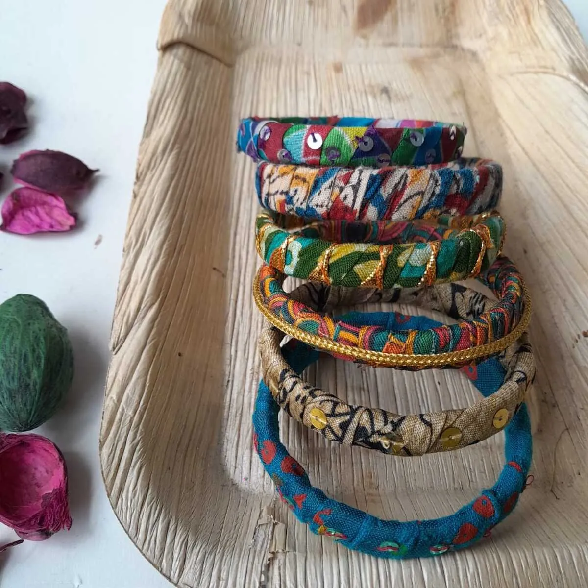 Fusion Upcycled Fabric Bangles- Set of 6