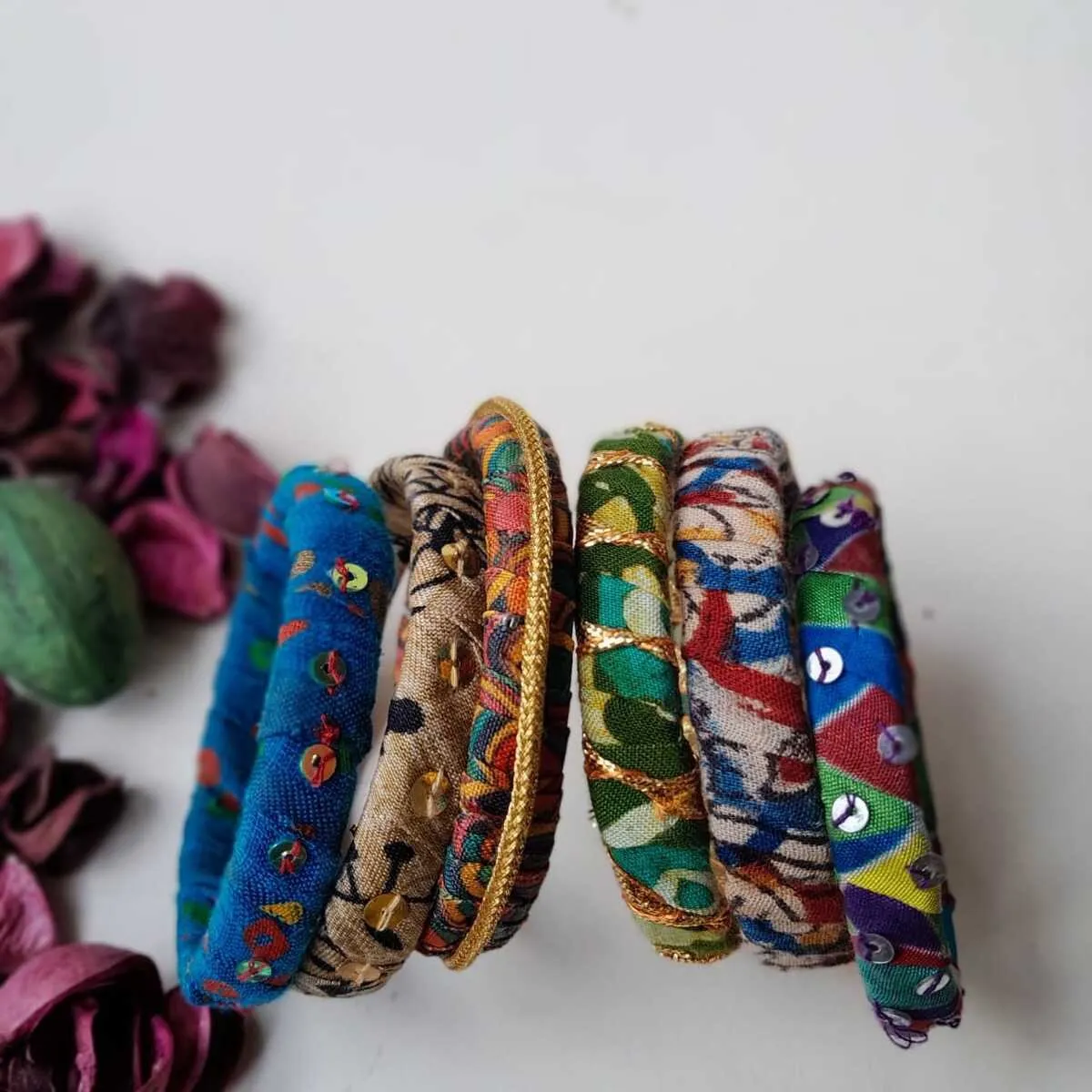 Fusion Upcycled Fabric Bangles- Set of 6