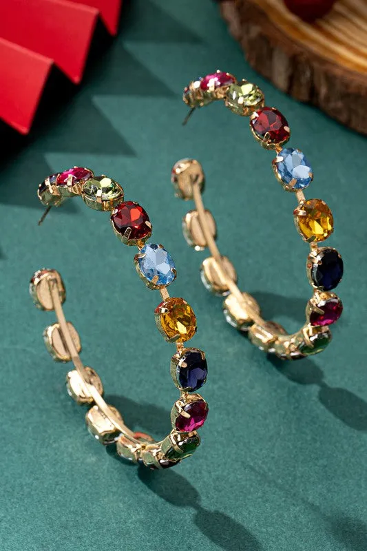 Gem Stone Hoop Earrings