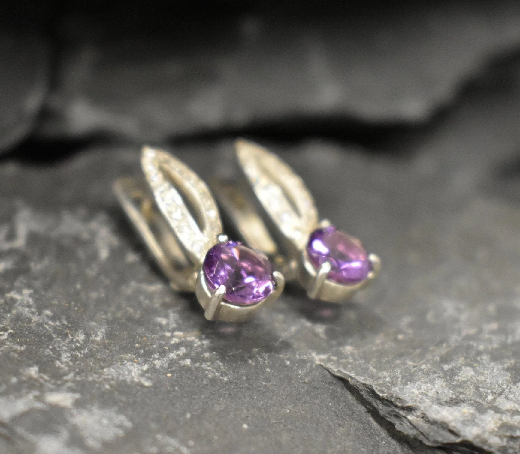 Genuine Amethyst Earrings - Long Purple Earrings - Violet Drop Earrings