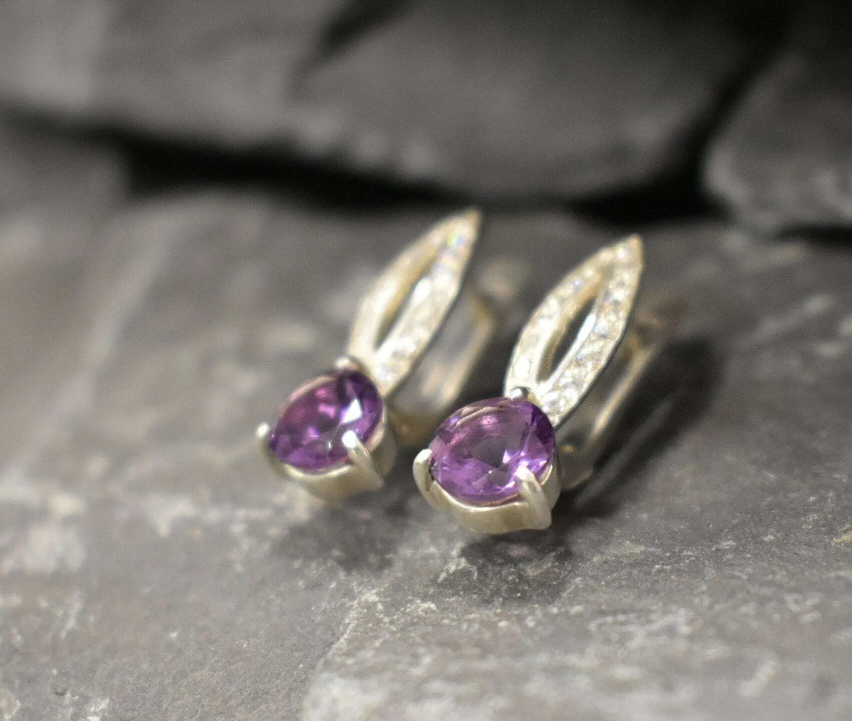 Genuine Amethyst Earrings - Long Purple Earrings - Violet Drop Earrings