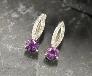 Genuine Amethyst Earrings - Long Purple Earrings - Violet Drop Earrings