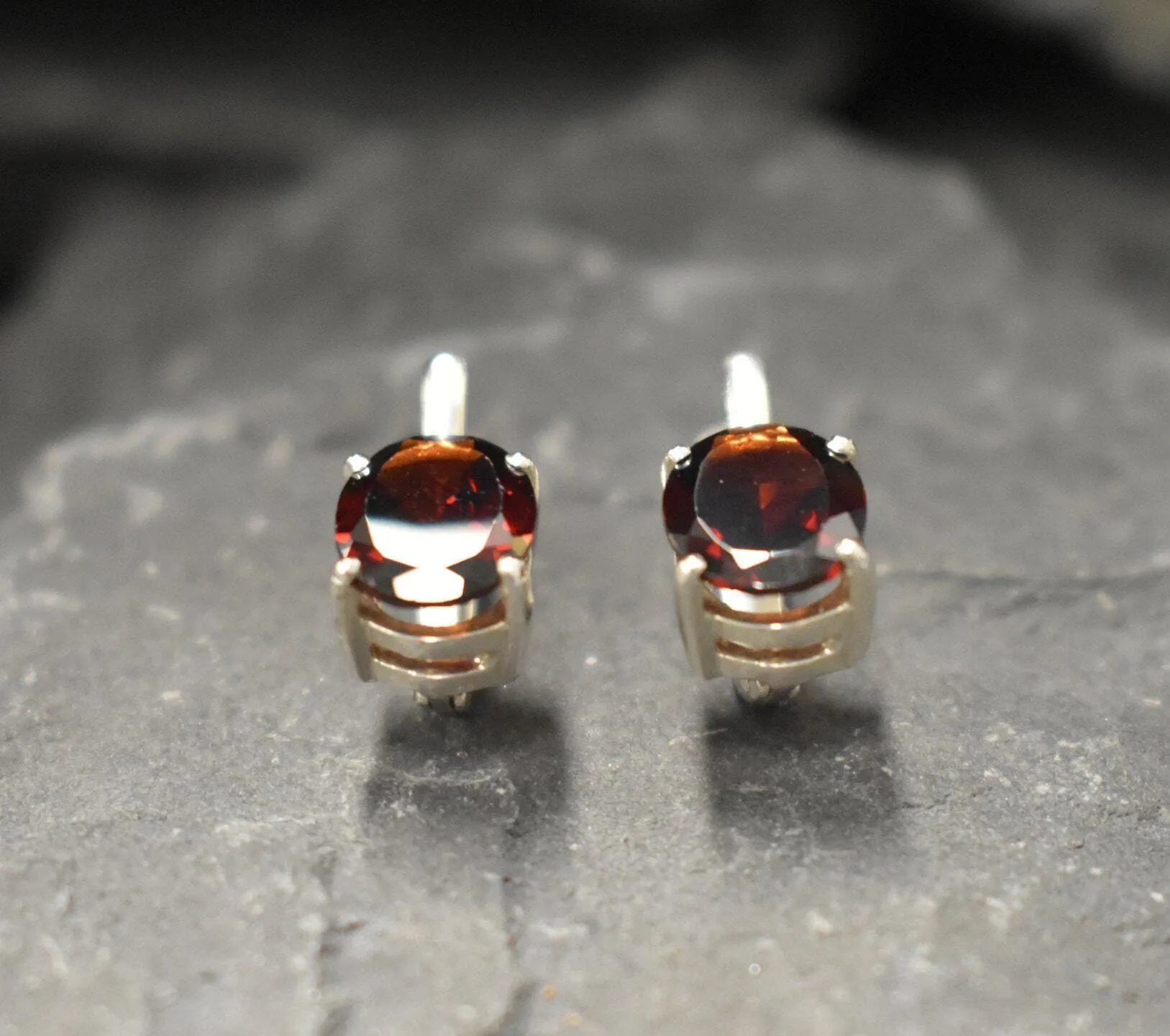 Genuine Garnet Earrings - Dainty Red Earrings - Red Drop Earrings