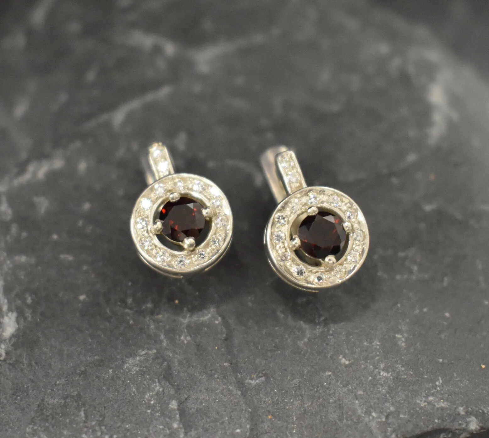 Genuine Garnet Earrings - Red Cluster Earrings - Vintage Drop Earrings