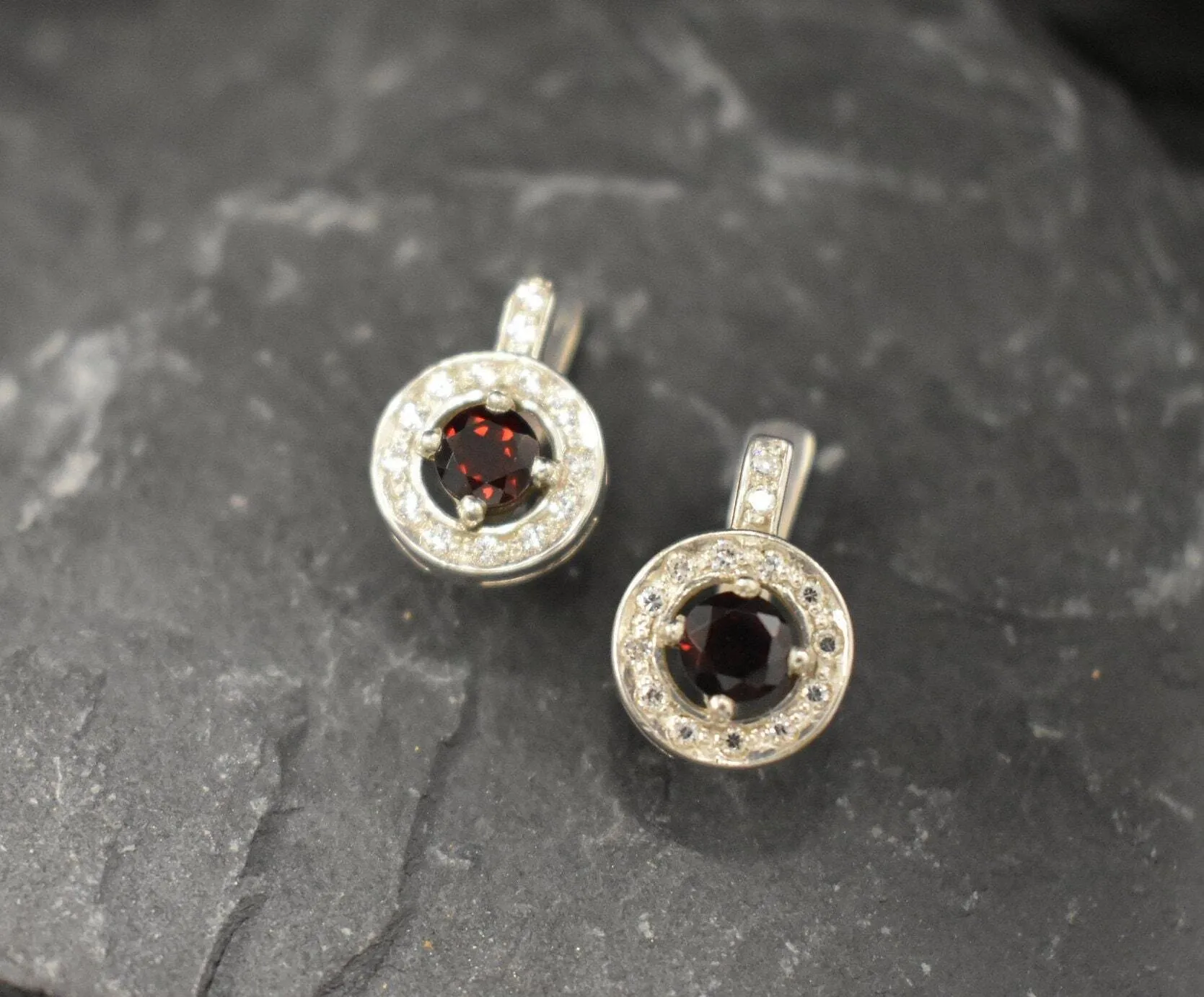 Genuine Garnet Earrings - Red Cluster Earrings - Vintage Drop Earrings