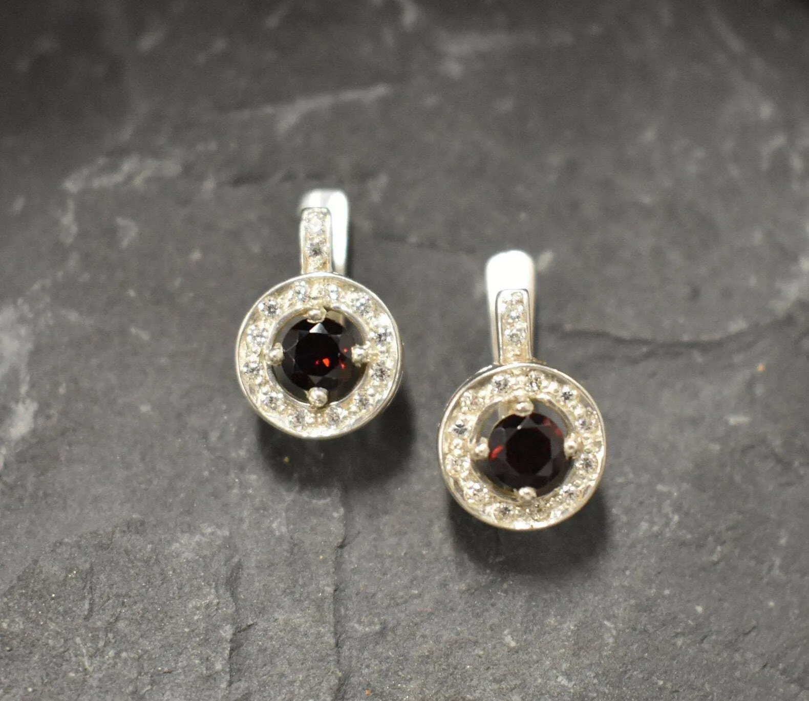 Genuine Garnet Earrings - Red Cluster Earrings - Vintage Drop Earrings