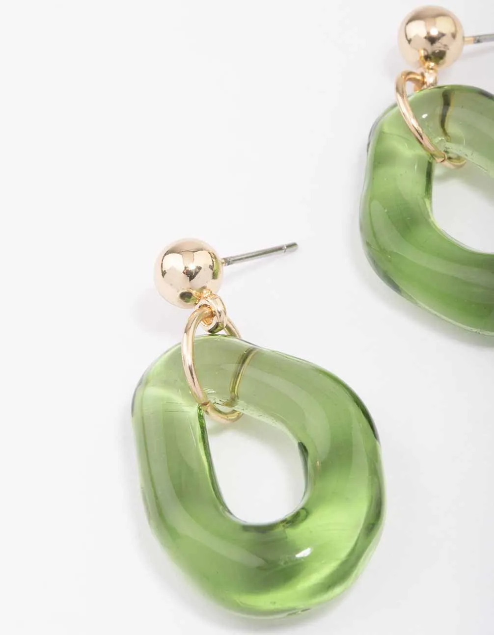 Gold & Green Wavy Donut Drop Earrings