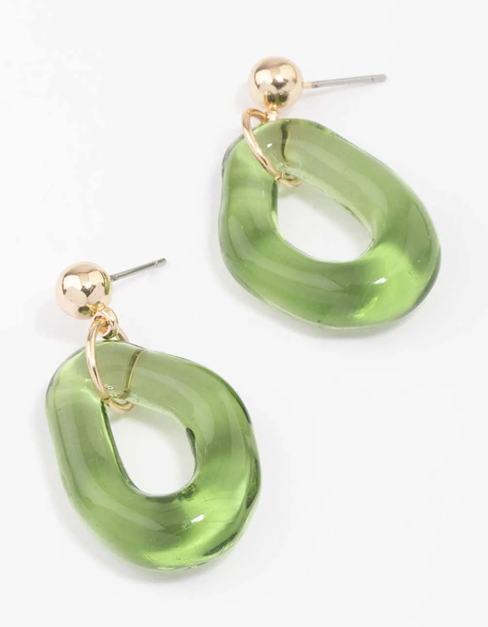 Gold & Green Wavy Donut Drop Earrings