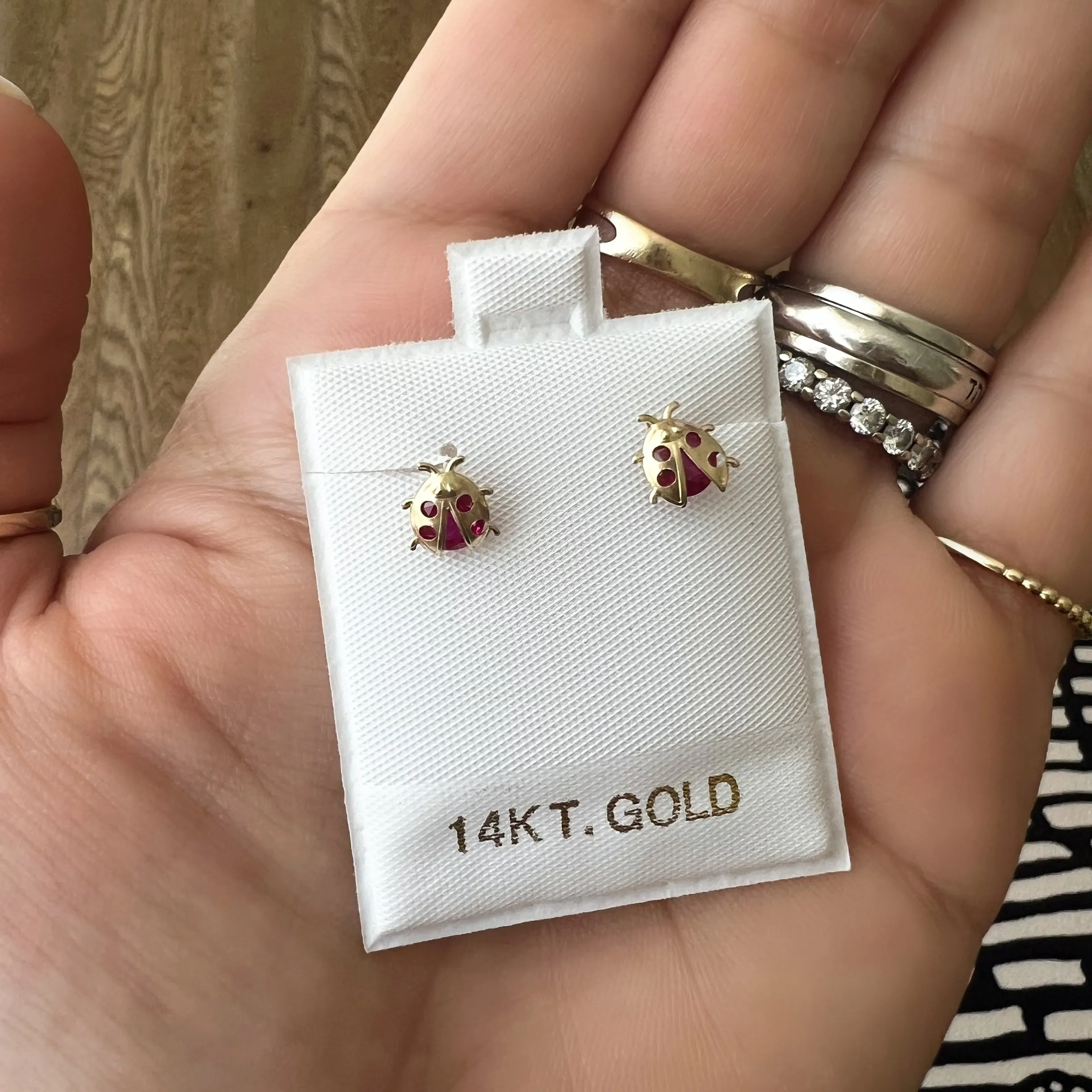 Gold and CZ Ladybug Studs