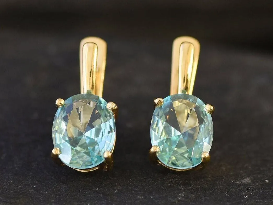 Gold Aquamarine Earrings - Blue Dainty Studs, March Birthstone Earrings