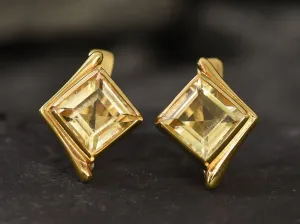 Gold Citrine Earrings - November Birthstone Earrings, Gold Square Earrings