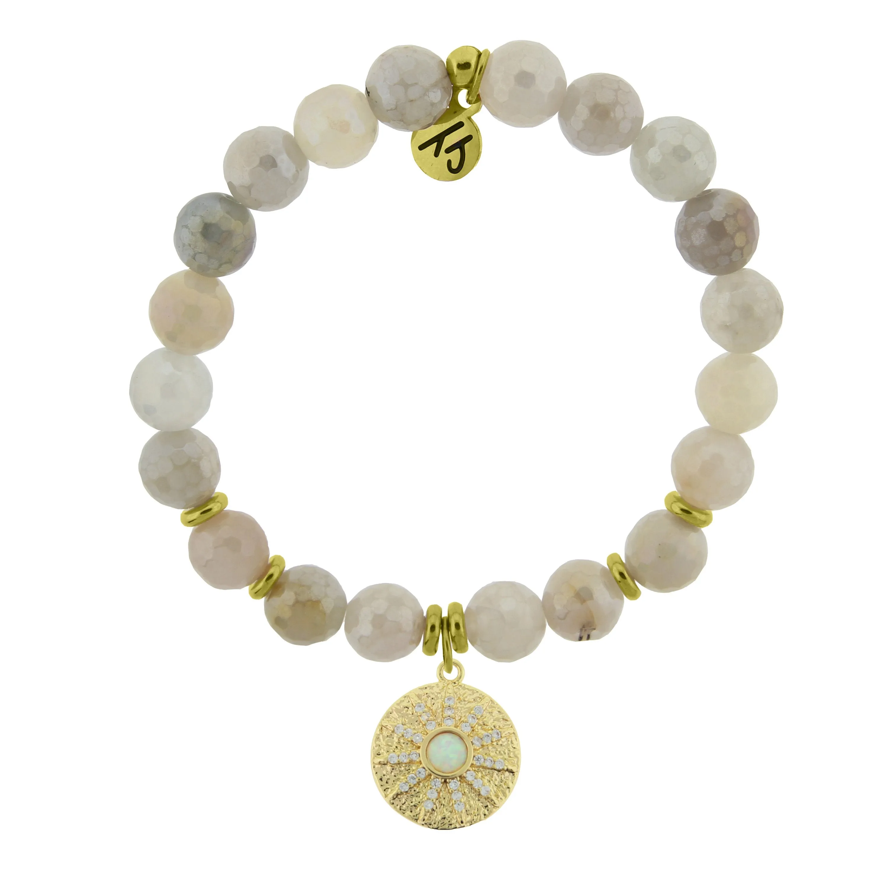 Gold Collection - Moonstone Stone Bracelet with Be the Light Gold Charm