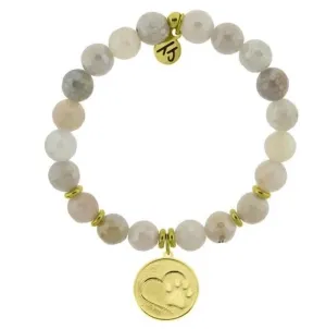 Gold Collection - Moonstone Stone Bracelet with Paw Print Gold Charm