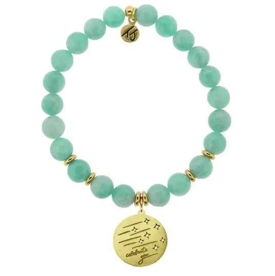 Gold Collection - Peruvian Amazonite Stone Bracelet with Birthday Wishes Gold Charm