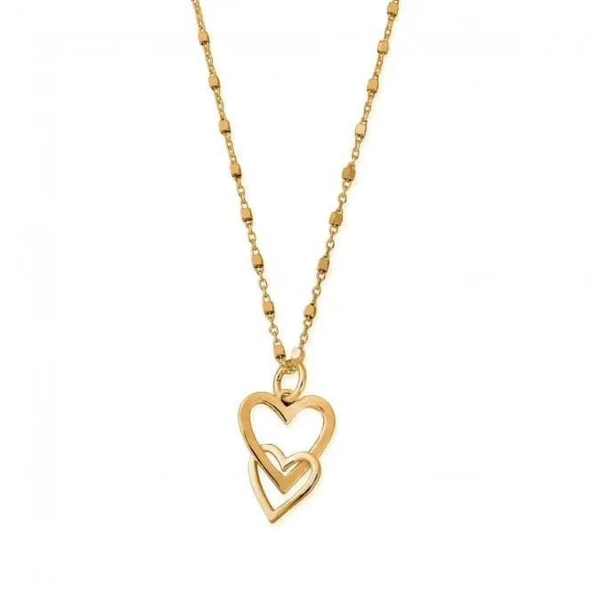 Gold Delicate Cube Interlocking Love Heart Necklace GNDC1069