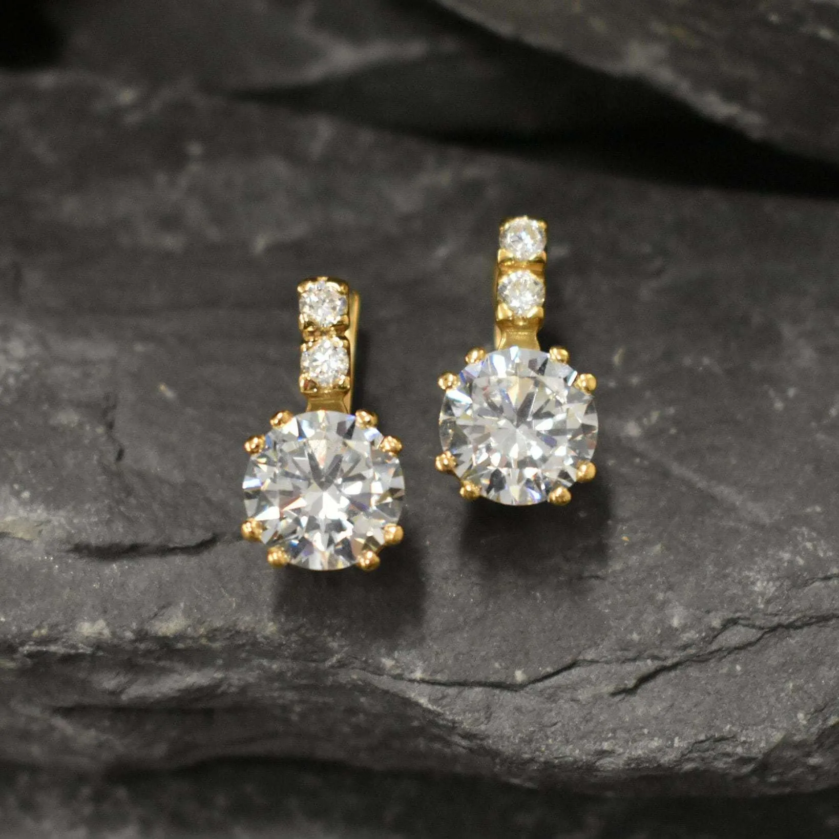 Gold Diamond Earrings - Sparkly Bridal Earrings, Gold Vintage Studs