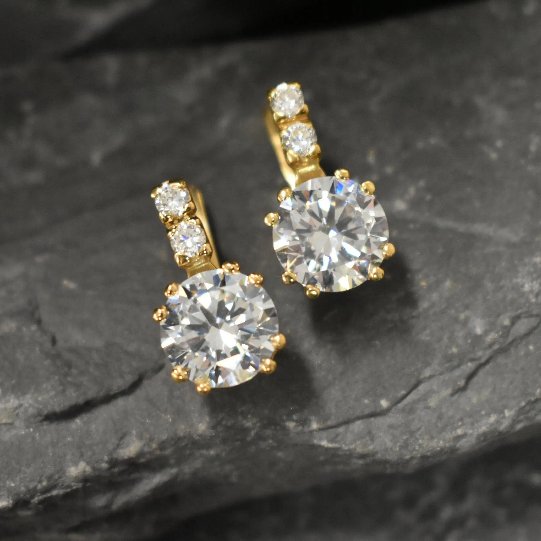 Gold Diamond Earrings - Sparkly Bridal Earrings, Gold Vintage Studs