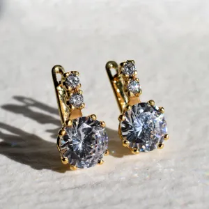 Gold Diamond Earrings - Sparkly Bridal Earrings, Gold Vintage Studs