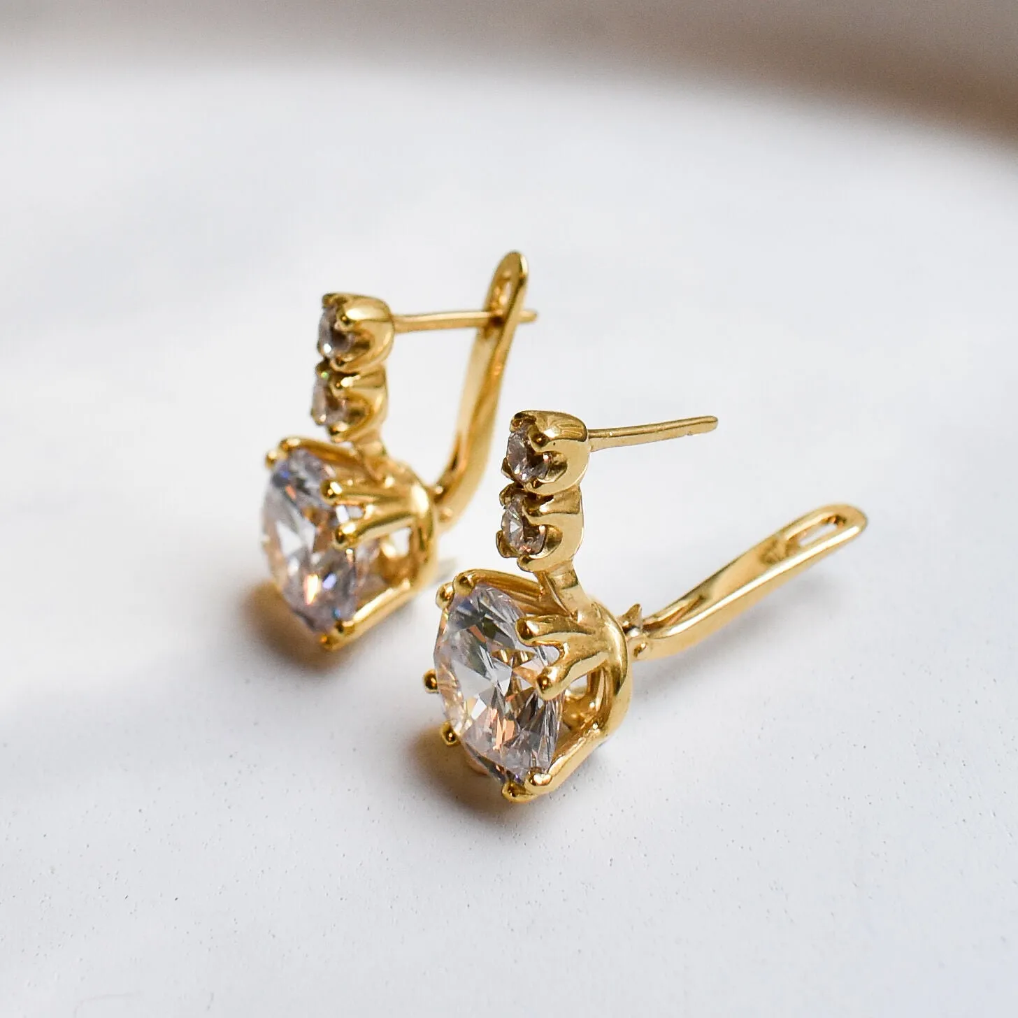 Gold Diamond Earrings - Sparkly Bridal Earrings, Gold Vintage Studs