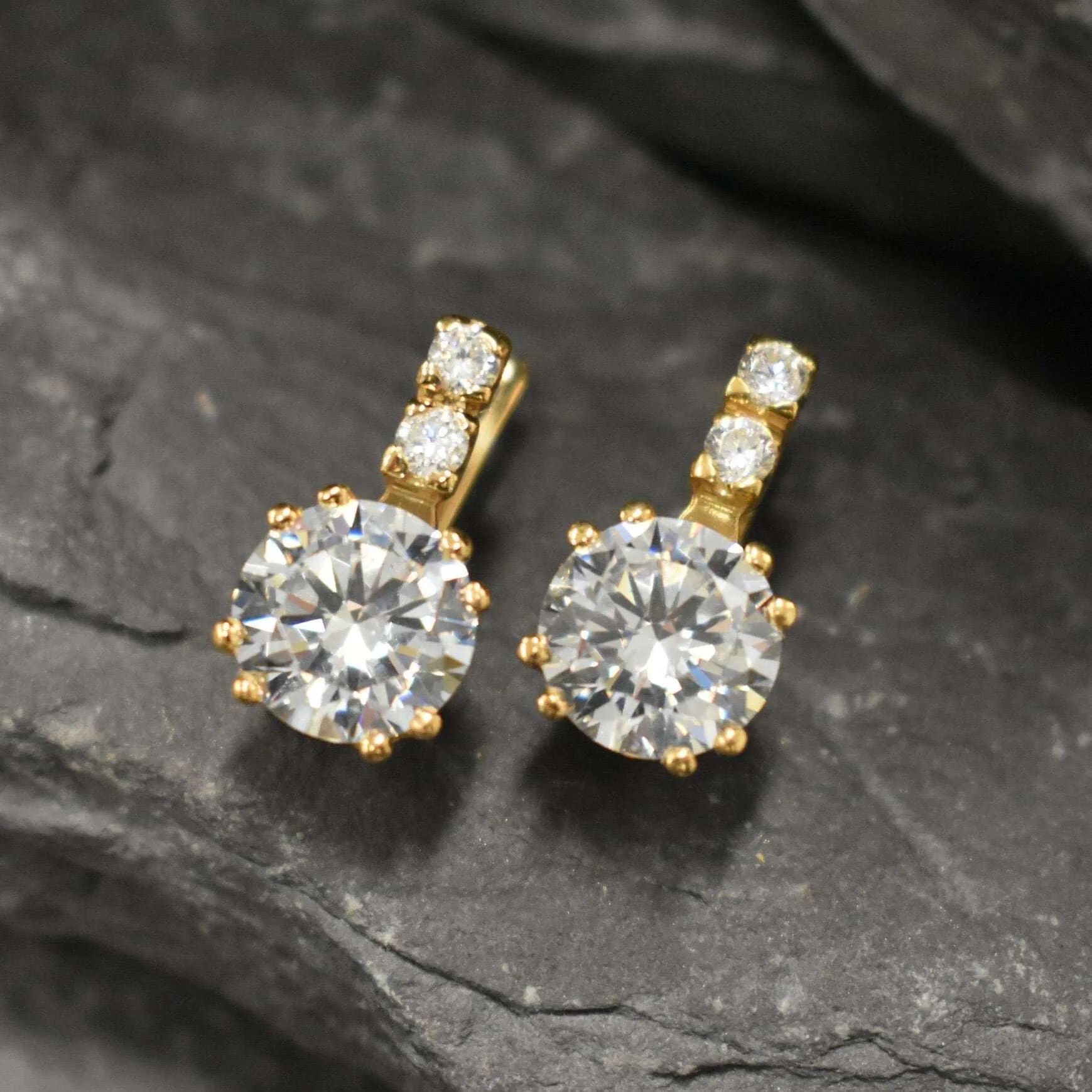 Gold Diamond Earrings - Sparkly Bridal Earrings, Gold Vintage Studs