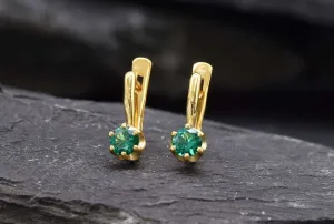 Gold Emerald Earrings - Green Dainty Earrings, Small Drop Earrings