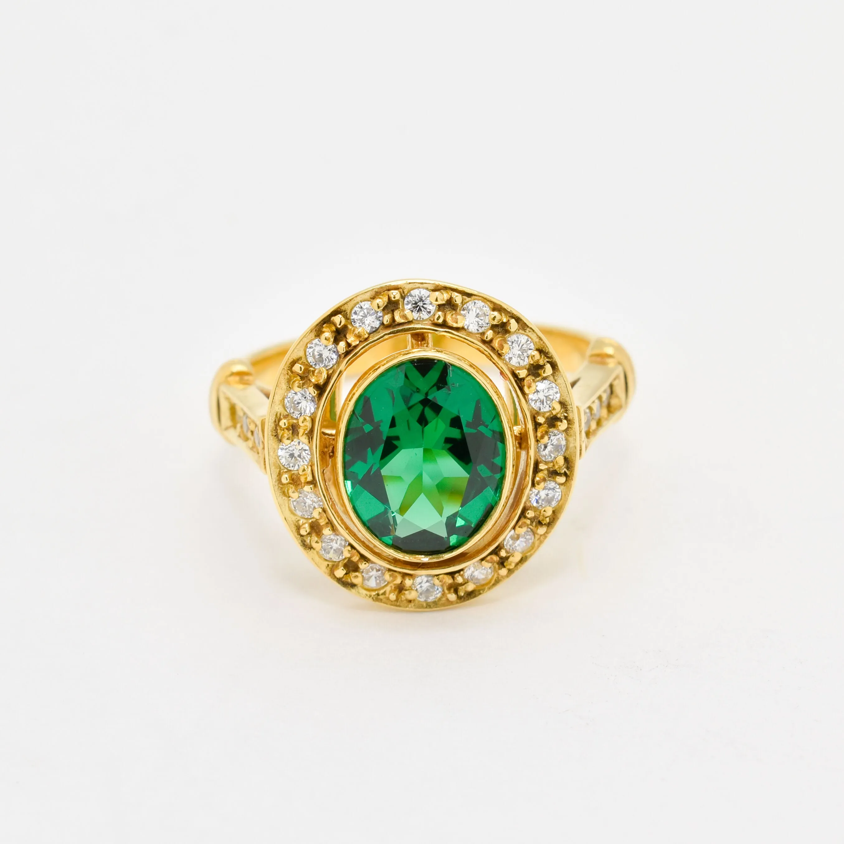 Gold Emerald Ring - Green Victorian Ring - Vintage Bezel Ring