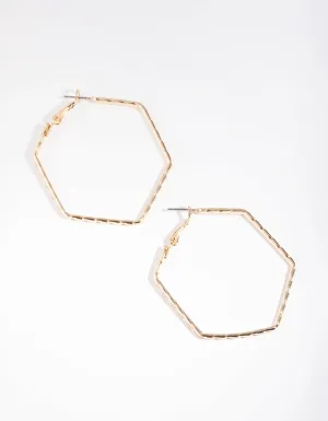 Gold Hexagon Hoop Earrings