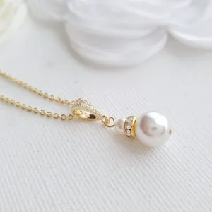 Gold Necklace with Single Pearl- Ava