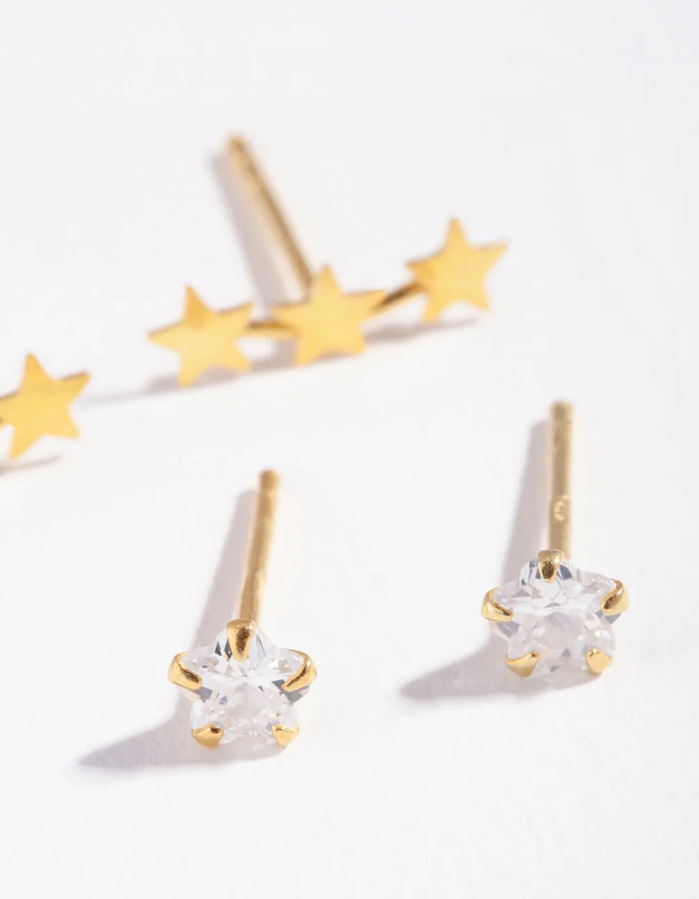 Gold Plated Sterling Silver Star Cubic Zirconia Stud Earring Pack