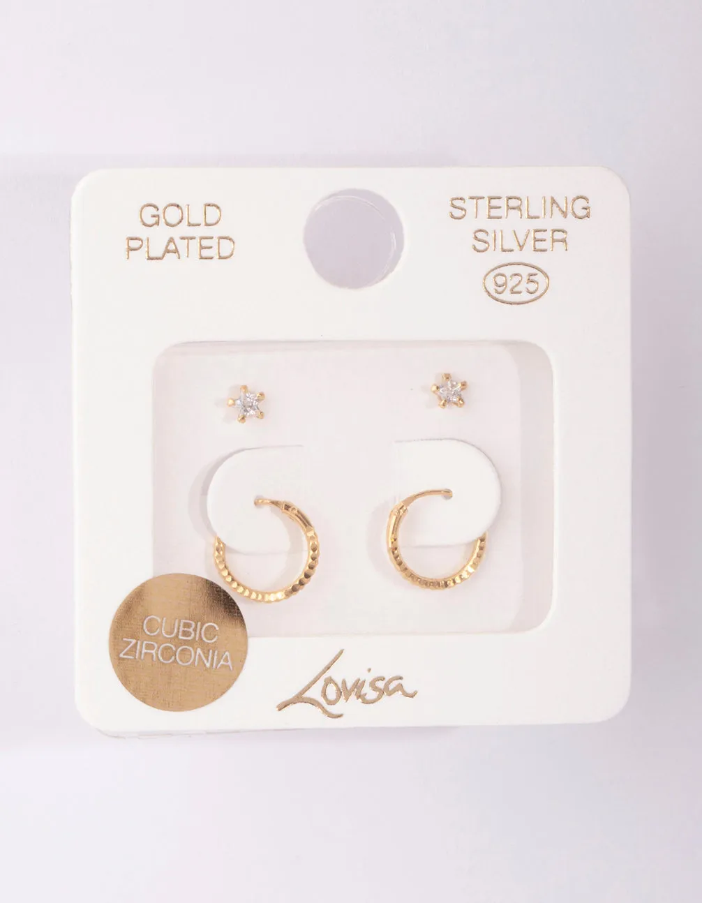 Gold Plated Sterling Silver Star Stud Hoop Earring Pack